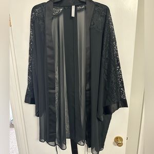 Cacique Black Lace Robe with Satin Tie
